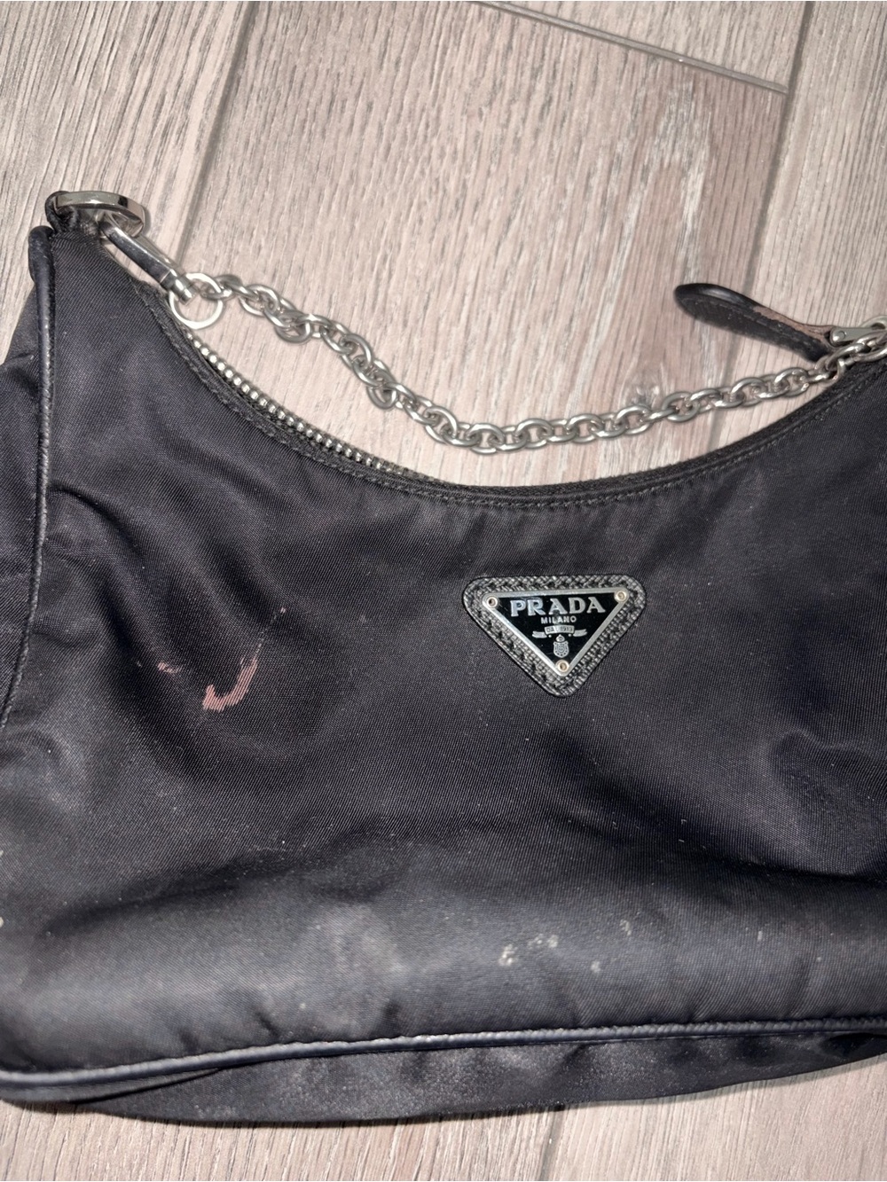Prada Black Nylon Shoulder Bag with Chain Handle - Picture 2 of 6